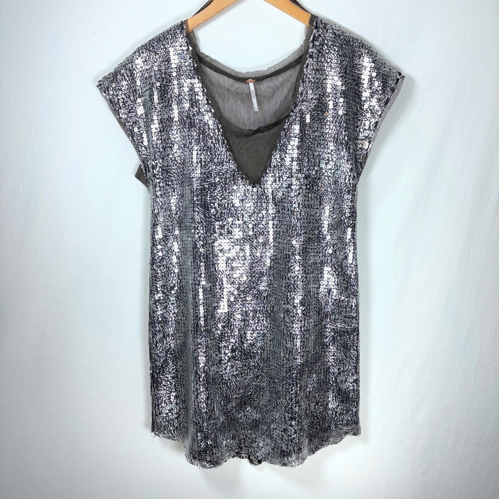 Free People Animal Print Sequin Mini Dress Mesh Details Lined Love Dress